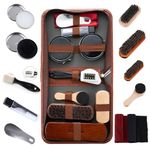 FGXY Shoe Care Set, 11PCS Shoe Shine Brush Kit with PU Leather Luxury Sleek Case, Shoe Polish, Soft Horsehair Brushes, Wooden Applicator Brushes, Edge Shoe Brush, Multipurpose Wire Brush (11PCS)