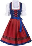 JASAMBAC Women's 3 Piece Oktoberfest Costumes Beer Girl Authentic German Dirndl Dress Blue-red L