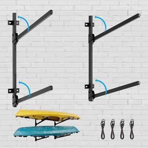 AlloyLake Folding Kayak Wall Rack, 240lbs Heavy Duty Kayak Storage for Garage, 2-Level Adjustable Kayak Hanger with 304 Stainless Steel Hardware, Fits SUP, Canoe & Surfboard (Black, 2-Tier)