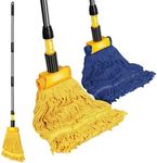 Gadhra Commercial Mop, Looped-End String Industrial Mop, Heavy Duty Mops with 2 String Mop Heads for Floor Cleaning, Blue/Yellow