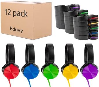 Eduvy Bulk Headphones for Classroom, Pack of 12 Wired Head Phones. School Supplies for Teachers, Classroom Headphones for Elementary to College Students. School Headphones Pack. (Mixed Color Set)