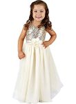 Bow Dream Flower Girl's Dress Sequins Tulle - - 14 Gold/Ivory