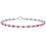 The Ruby Collection: Ladies Sterling Silver 24 Stone Pear Shape Ruby Bracelet, Christmas, Mother's Day, Anniversary