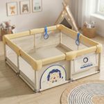 StarAndDaisy Play Pen for Baby for 0-5 Years 120 x 120 cm Baby Play Area Indoor Setup with Safety Lock & Anti-Fall Grasp System | Breathable Play Pen for Kids Indoor - Yellow