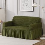 HOKIPO 280 GSM Stretchable Elastic Turkish Bubble Couch Cover with Frill 2 Seater, Forest Green (AR-4603-B6)