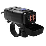 Beedove Motorcycle USB Charger, QC3.0 Quick Charge 12v USB socket, with Voltmeter Display and Switch Waterproof Motorbike Phone Charger for Motorbike/Car/Boat/Campervan/Caravan (Blue)