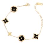 GUAGUA Gold Clover Bracelets for Women, Mothers Day Gift Gold Plated Cute Four-leaf Clover Bracelets Trendy Bracelets White Clover Adjustable, Black/Gold