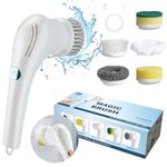 Bathroom Scrubber Electric Cordless Handheld Power Scrubber Cleaning Brush with 5 Replaceable Brush Heads Bathroom Cleaning Brush Power Scrubber for Cleaning Tub Floor Tile Kitchen Dishes Car Washing