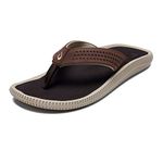 OluKai Ulele Men's Beach Sandals, Quick-Dry Flip-Flop Slides, Water Resistant Suede Lining & Wet Grip Soles, Soft Comfort Fit & Arch Support, Dk Wood/Dk Wood, 9