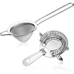 2 Pieces Fine Mesh Strainer with Handle Cocktail Strainer Stainless Steel Conical Food Strainer Stainless Steel Silver Bartender Colander Filter for Home Kitchen Bar Accessories