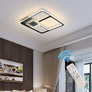 Oninio Modern LED Ceiling Light 45W Dimmable Chandelier Lighting Acrylic Square Ceiling Lamp Black Flush Mount Ceiling Lighting Fixture for Living Room Bedroom Dining Room Hallway