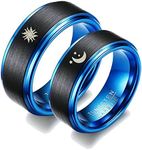 Aeici Tungsten Ring Sets Couples, Matte Ring with Sun and Moon Pattern Engagement Ring for Men Women Blue Black, tungsten, no zirconia