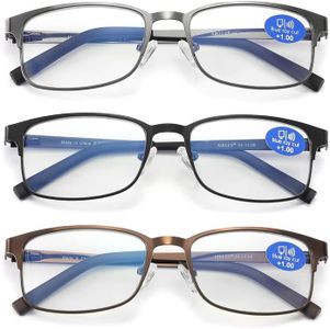 Reading Glasses for Men - 3 Pack Blue Llight Blocking Men's Metal Readers (3 Pairs Mix Color, 2.0, multiplier_x)