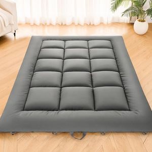 DOWNSTORIA Japanese Floor Mattress, Foldable Futon Mattress Tatami Mat with Handle, Roll Up Dormitory Sleeping Pad for Camping, Guestroom Bed, Queen Size, Grey