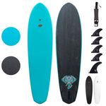 South Bay Board Co. - Hybrid Surfboards - Wax-Free Soft Top + Fiberglassed Bottom Deck Surfboard (7'7 Elefante - Aqua, 7'7 Elefante - Aqua)