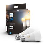 Philips Hue White 10.5W Equivalent 75W A19 Base E26 LED Smart Bulb, Warm-to-Cool White Light, Bluetooth & Zigbee Compatible, Voice Activated with Alexa & Google Assistant, Music Sync, 2-Pack