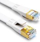 HUGIN CAT 8 Ethernet Cable 20 FT, (Gaming-Grade)High Speed CAT8 Internet Network LAN Cable, 40Gbps 2000MHz Flat Patch Cord S/FTP with 24K Gold-Plated RJ45 Connector for Router, Switch, PS5, PC (White)