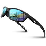 RIVBOS Polarized Sports Sunglasses Driving Sun Glasses shades for Men Women Tr 90 Unbreakable Frame for Cycling Baseball Running Rb833 (833-Black Ice Blue Lens)