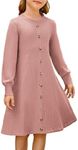 GRACE KARIN Girls Casual Long Sleeve Dresses Kids Formal Party Fall Winter Dress(Salmon Pink,12-14 Years)