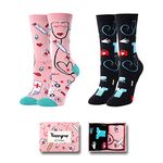 Women's Novelty Medical Funny Nurse Meds Cotton Crew Socks 2 Pack with Gift Box