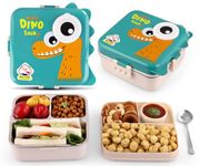 Primalite Kids Fun Dino Theme Stainless Steel Bento Lunch Box for School, 3-Compartment, Sauce Jar & a Spoon, Leak-Proof with Seal-Ring Design & Multiple Lock-Design Tiffin, Air-Tight- 1100ML Green