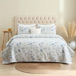 MERRY HOME Queen Bedspread Set, 3-Piece Queen Size Quilt Sets with 2 Pillow Shams Boho Reversible Soft and Lightweight Queen Quilt Bedding Bedspread Coverlet Set Watercolor Blue