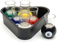 CKB LTD 6 Pool Ball Shot Glasses with Triangle Rack Serving Tray - Table Billiards Novelty Drinking Games Room Home Bar Set