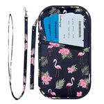 RFID Family Passport Wallet Holder Waterproof, Travel Document Organizer Credit Card Clutch Bag for Men Women (Flamingo)