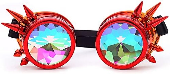 Lelinta Kaleidoscope Rave Goggles Rainbow Kaleidoscope Glasses Halloween Goggles for Music Festivals, Raves, Parties, Red-orange