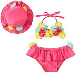 Yccutest Infant Baby Girl Flower Swimsuit 3Pcs Halter Triangle Tops Ruffle Bottoms Sun Hat Bikini Set Bathing Suit Swimwear (Pink,18-24 Months)