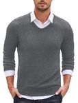 COOFANDY Mens V Neck Jumper Lang Sleeve Knitted Pullover Lightweight Solid Color Sweaters Comfortable Soft Touch Pulli Grey M