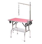 Pedigroom Stainless Steel Mobile Dog Grooming Show Table With Wheels Pink