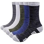 YUEDGE 5 Pairs Men's Cushion Crew Socks Outdoor Recreation Multi Performance Walking Socks, Light Grey/Medium Grey/Dark Grey/Dark Blue/Olive Green, XL (Men Shoe 9-11.5 UK Size)