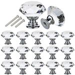 Dresser Knobs,16 Pack Diamond Shaped Crystal Glass Drawer Knobs, Pulls and Handles with Screws for Closet, Bathroom Cabinet, Dresser and Cupboard (30mm)