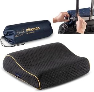 alkamto Travel Pillow - Ergonomic Neck Support Camping Memory Foam Pillow with Temperature-Regulating Pillowcase - Included Waterproof Travel Carry Bag (Black Contour)
