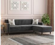 FURNITUREWALLET Blush- 4 Seater - L Shape Convertible Sofa Set for Living Room Furniture Sets 3 Piece Small Sofa, Modular Sectional Couch for Small Space, Upholstery-Velvet Fabric, Color - Dark Grey.