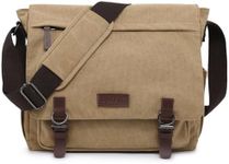 Dasein Large Vintage Canvas Messenger Shoulder Bag, Beige, 15in Laptop