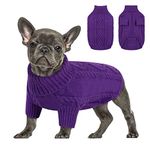 Queenmore Small Dog Pullover Sweater, Cold Weather Cable Knitwear, Classic Turtleneck Thick Warm Clothes for Chihuahua, Bulldog, Dachshund, Pug (Purple, Medium)