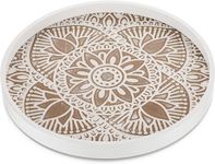 Wooden Serving Tray Rustic 30CM Round Table Centrepiece Home Decor Wood Candle Holder Living Room Kitchen Ottoman Trays Christmas Decorative Plates Coffee Table Serving Platters White Colour