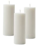 Luces Soy Wax White Long Ribbed Pillar Candles Pack of 3 Scented 2''x5''Inches Candle Valentine Gift Wedding Home Party Decoration Spa X-Mass Church