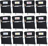 Maitys 12 Pcs Large 17 Inches Chairback Pocket Chart Student Chair Pockets Chair Back Classroom Organizer with Name Tag for Keeping Kids Student Book School Table Organized (Black)