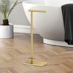 Gatco 1443B, Modern Rectangle Base Freestanding Toilet Paper Holder with Storage, 21.13”H, Brushed Brass