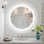 LOVESPEJO 24in Round Bathroom Mirror with Frontlit, Dimmable Anti-Fog 3 Colors Wall-Mounted Bathroom Makeup Vanity Mirror with Lights, IP 64 Waterproof