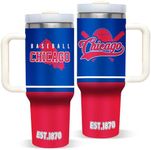 QUVAEKW Chicago Cup 40 oz Tumbler with Handle and Straw Lid Leak Proof, Portable Insulated Stainless Steel Sports Travel Coffee Mug for Gift or Fan