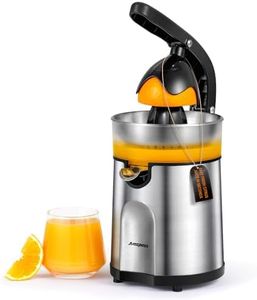 Amzpass Electric Orange Juicer, Citrus Juicer Squeezer with 2 Interchangeable Cones, 160W Electric Juicer Machine with Stainless Steel Body & Transparent Juice Collector for Lime Grapefruit Lemon