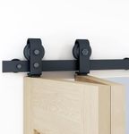 DIYHD 37-3/8" Bi-Folding Sliding Barn Door Hardware,Black Flat Track Top Mount Roller,Kit for 2 Doors,No Door