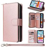 ZCDAYE Wallet Case for iPhone 11,Premium[Magnetic Closure][Zipper Pocket] Folio PU Leather Flip Case Cover with 9 Card Slots Kickstand for iPhone 11 6.1"-Rose Gold