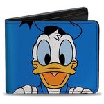 Disney Wallet, Bifold, Donald Duck Character Face Close Up and Autograph Blue, Vegan Leather, Blue, 4.0" x 3.5", Casual