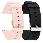 Molain 2 Pcs Silicone Rubber Watch Bands - Quick Release, Gold/Silver Stainless Steel Buckle, Waterproof Sporty Replacement Universal Men Women Watch Straps Bracelet Wristband(18mm, Black/Pink Band)