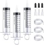 3PCS 100ml Syringe Large Plastic Syringe Measuring Syringe with 3Pcs Catheter Tip and Tube Reusable Liquid Syringe for Fluid Oil Suction Scientific Labs Experiments SFeeding Pets Watering, white